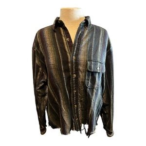 | trails | Vintage Western Green Stripe Cutoff Button Up Shirt LG